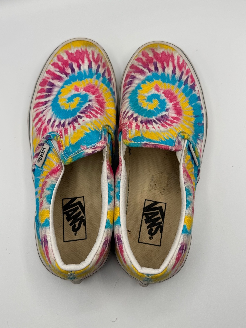 Vans Kids Tie-Dye Slip-On Sneakers — Pink, Blue & Yellow Swirl